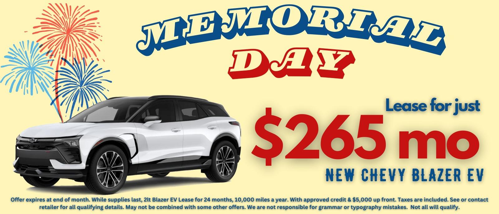 Memorial Day Blazer EV - lease for just $265 per month
