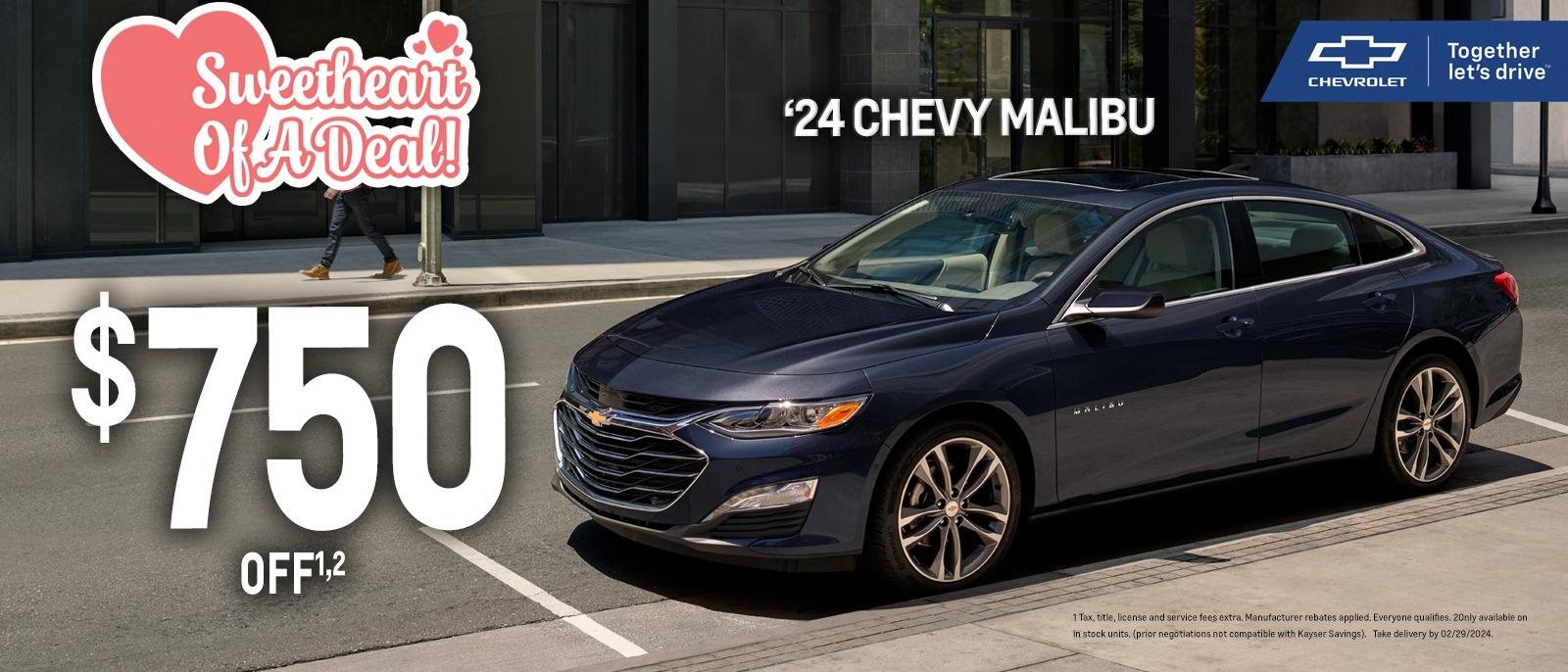 2024 Chevrolet Malibu
$500 customer cash & $250 Kayser Savings