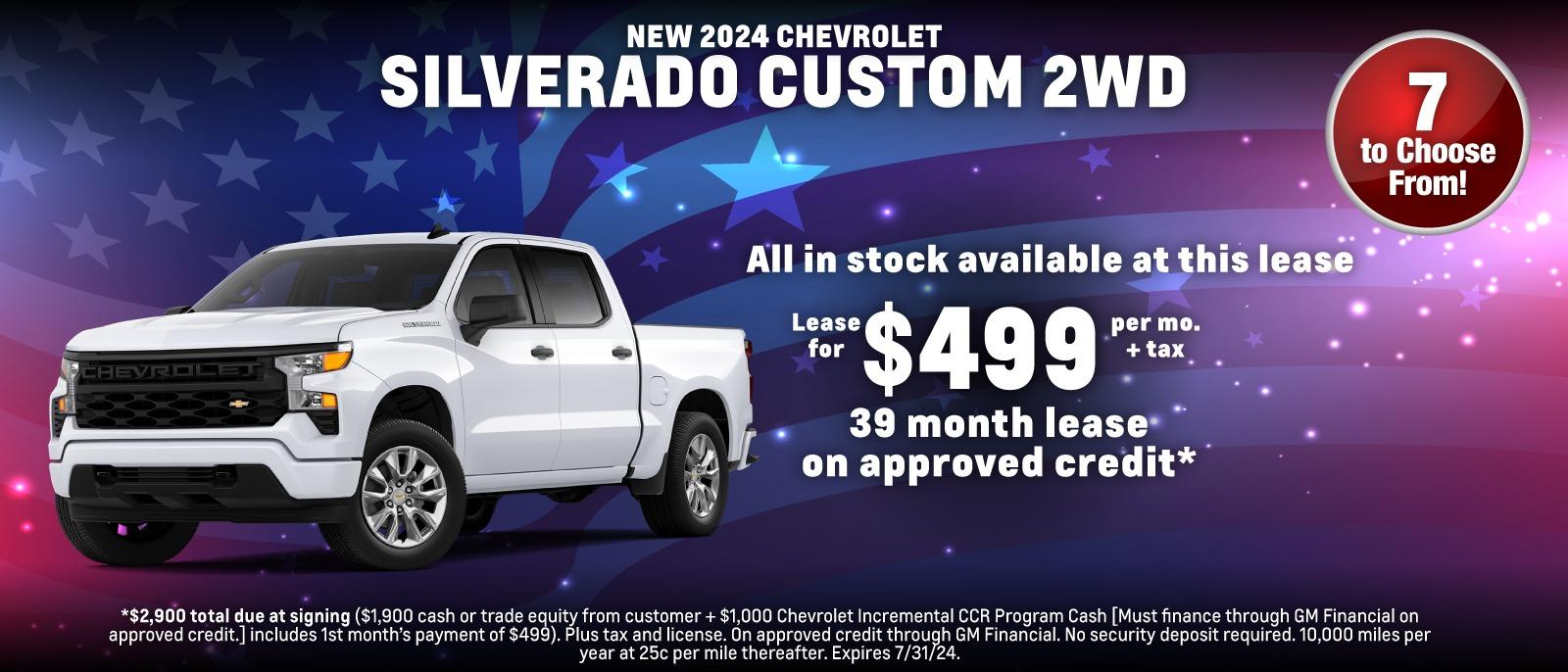 new 2024 Chevy Silverado Custom 2WD  - lease $499/month