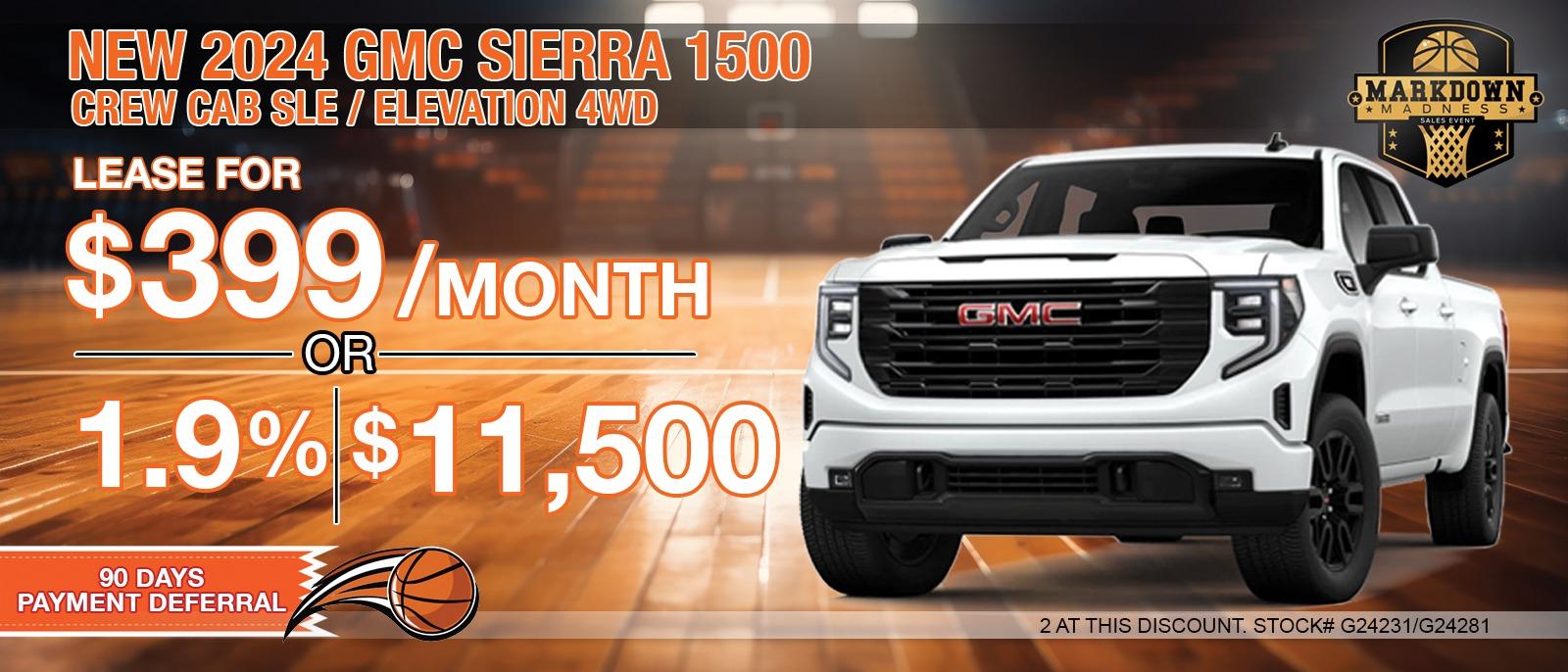 2024 GMC SIERRA 1500 CREW CAB SLE / ELEVATION 4WD. Your Net Savings After All Offers save up to $11,500
