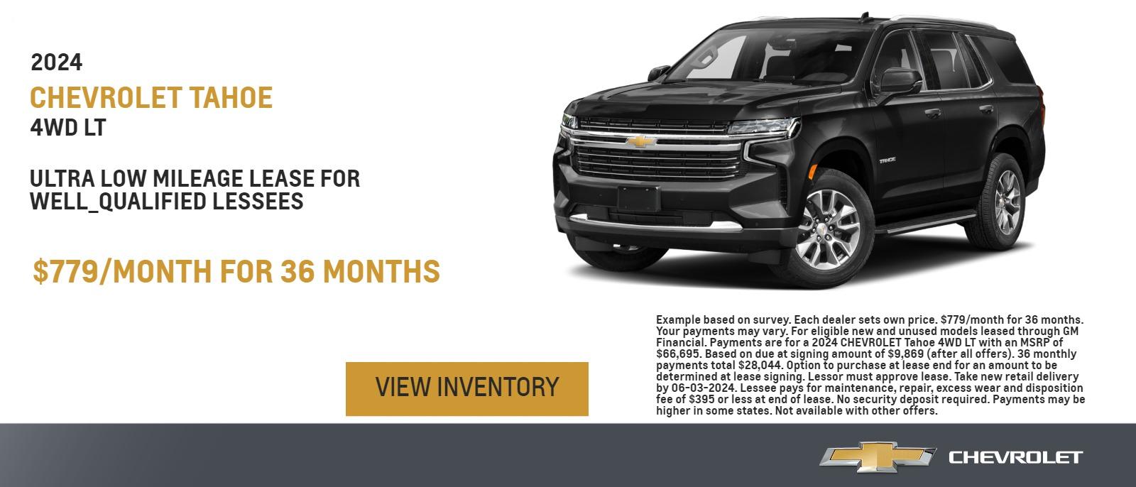Chevrolet National Lease Offer
Ultra Low-Mileage Lease for Well-Qualified Lessees.
$779/month for 36 months.