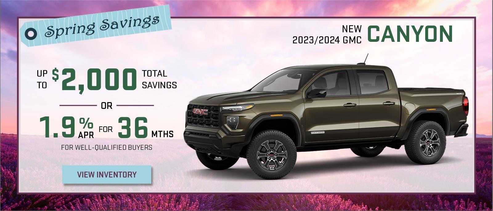 Spring Savings
New 2024 GMC Yukon/XL
up to $2,000 total savings
or
1.9% APR for 36 months for well-qualified buyers
View Inventory