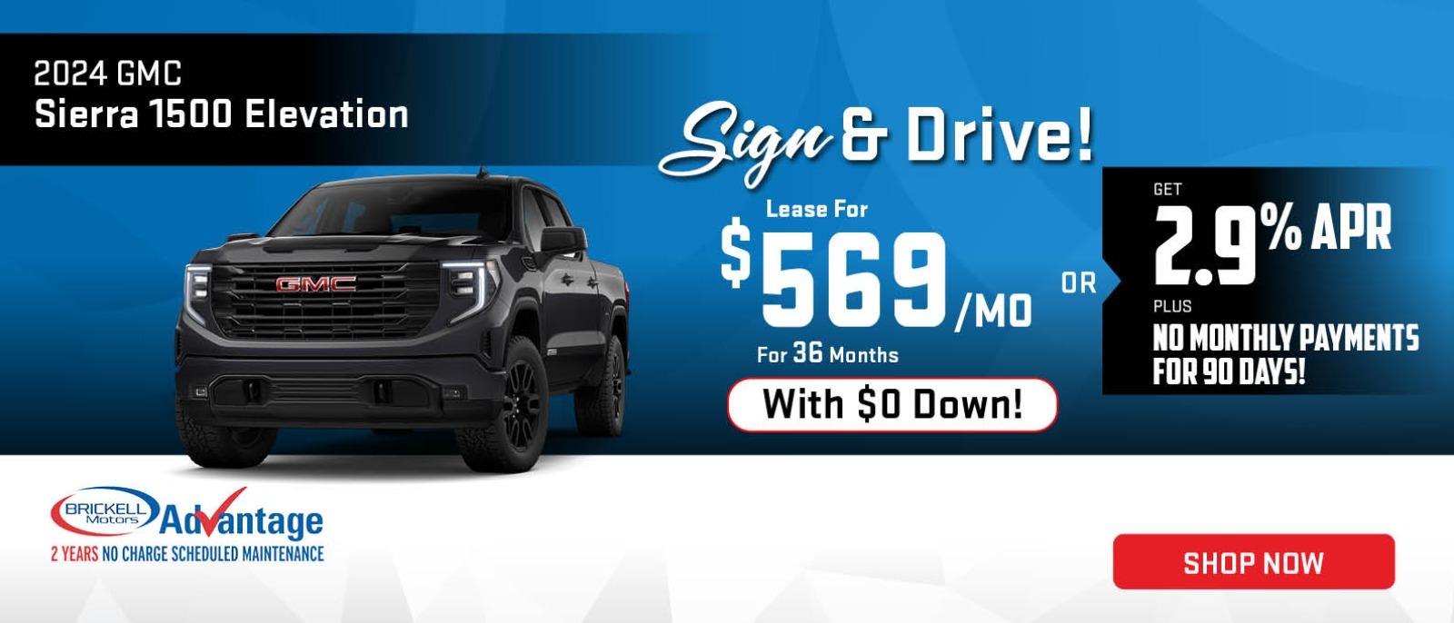 Sign & Drive
Lease for $569 per month for 36 months with $0 down
Or Get 2.9% APR Plus No Monthly Payments for 90 Days!