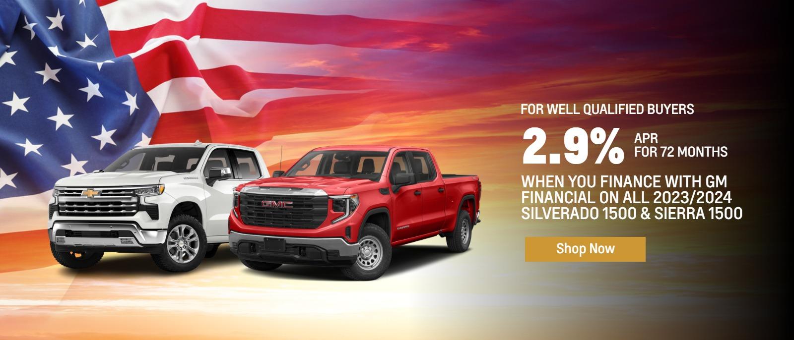 for well qualified buyers
2.9% APR for 72 months
when you finance with GM financial on all 2023/2024 Silverado 1500 & Sierra 1500