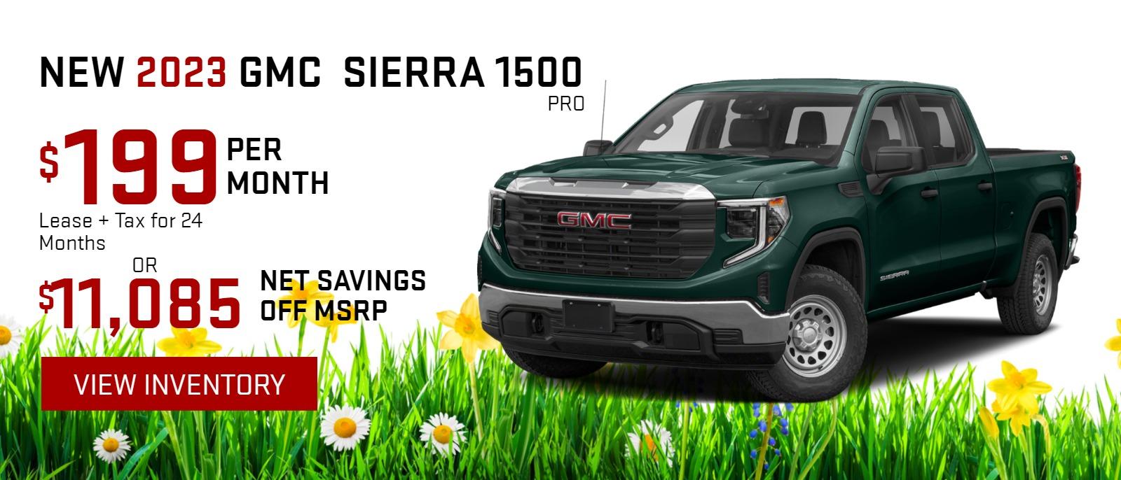 New 2023 GMC Sierra 1500 Pro
$199/mo. Lease + Tax for 24 Months
OR
$11,085 Net Savings off MSRP