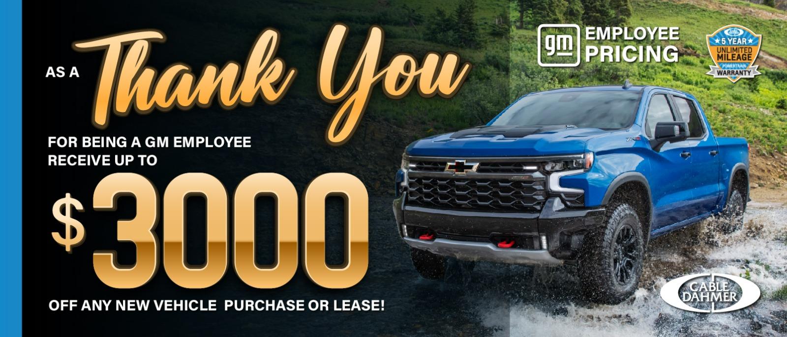 Get up to $3,000 off a new car, truck, or SUV.