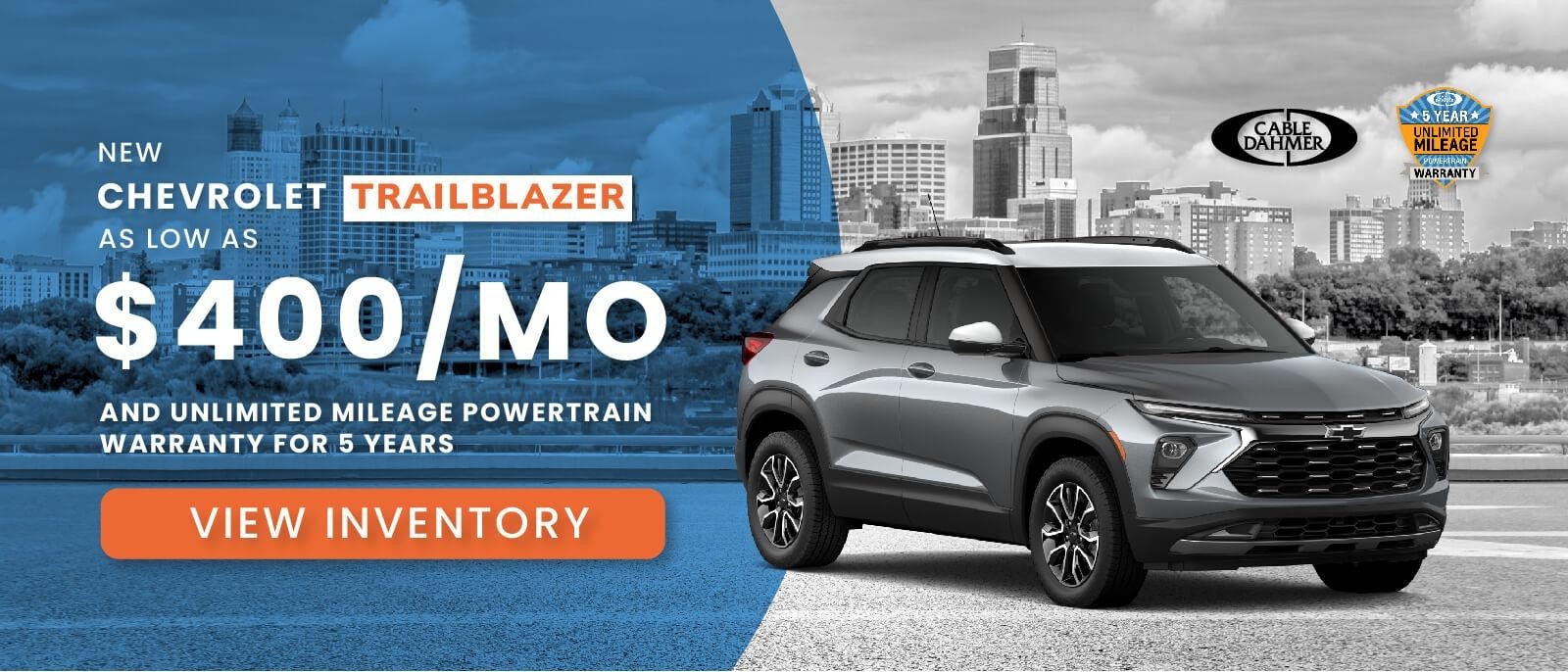 New Chevrolet Trailblazer as low as $400 a month at Cable Dahmer