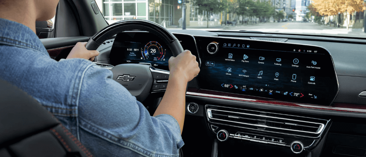 The interior of a 2024 Chevy Traverse SUV.