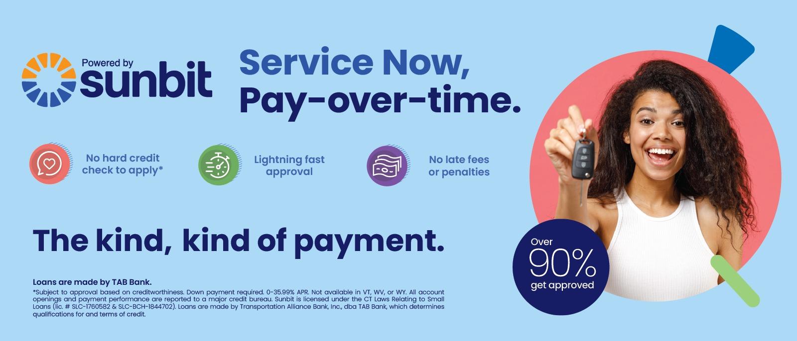 Service Now, Pay-over-time - Sunbit Financing