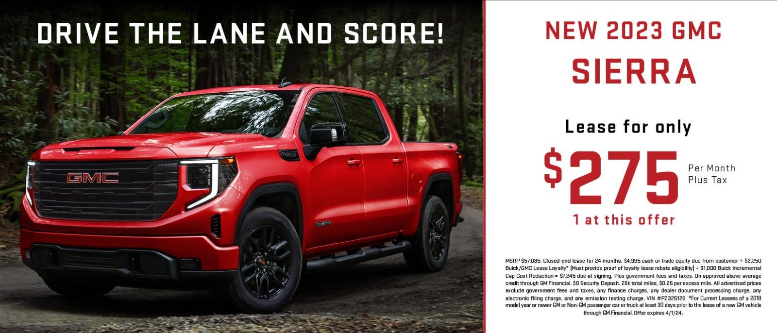 NEW 2023 GMC SIERRA Lease for only $275 1 at this offer Per Month Plus Tax