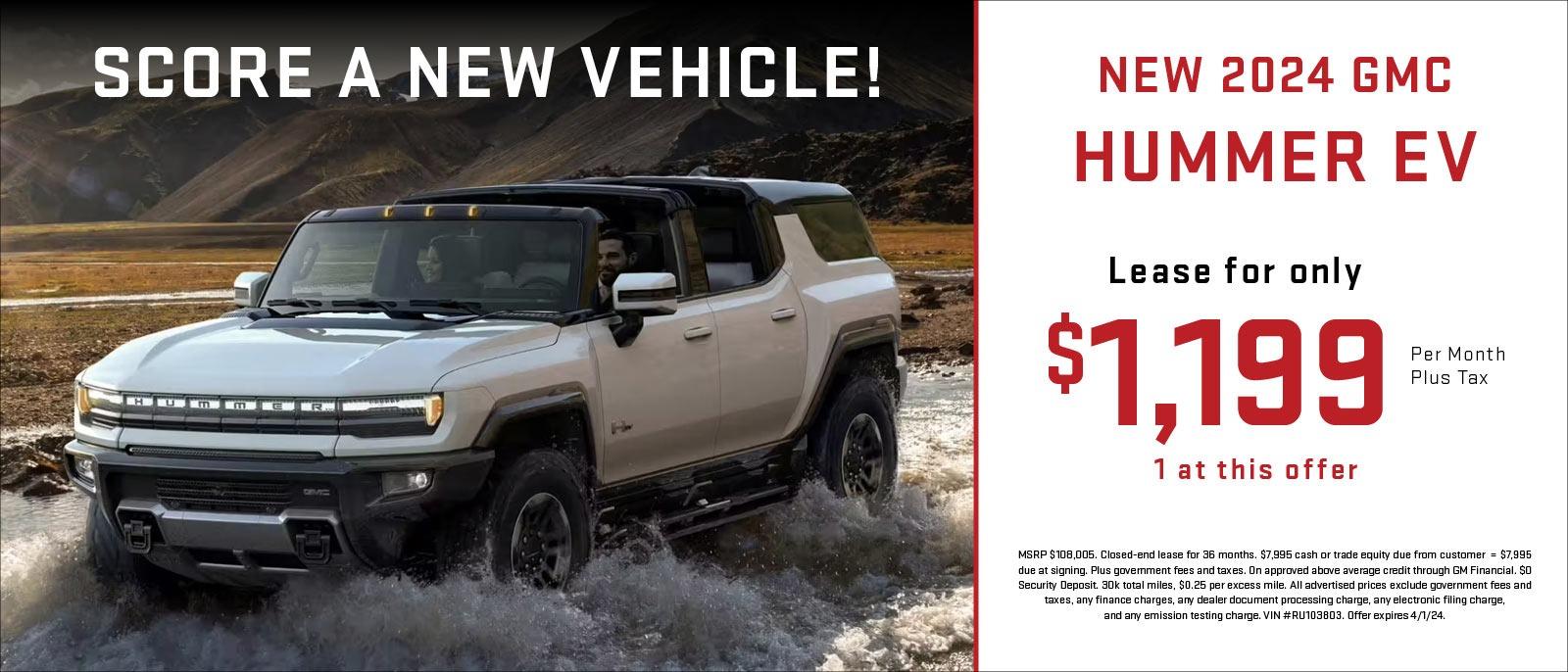 New 2024 GMC Hummer EV
Lease for only 1,199 per month plus tax. 
1 at this offer