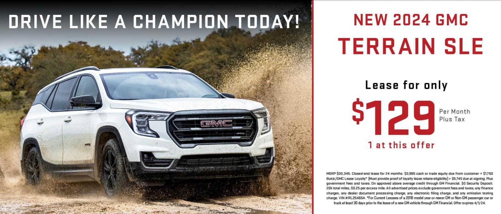NEW 2024 GMC TERRAIN SLE Lease for only $129 1 at this offer Per Month Plus Tax