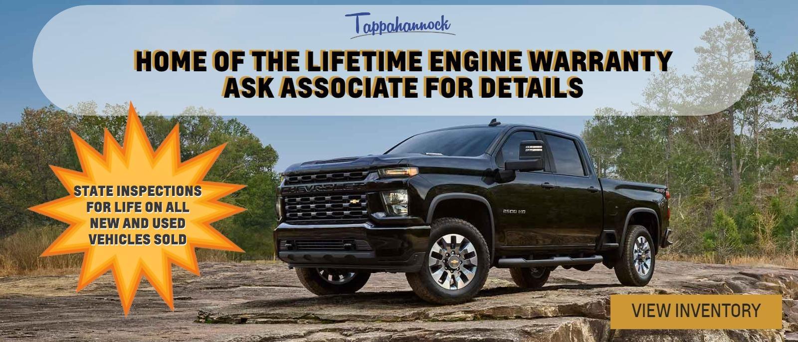 Home of the Lifetime Engine Warranty
Ask associate for details