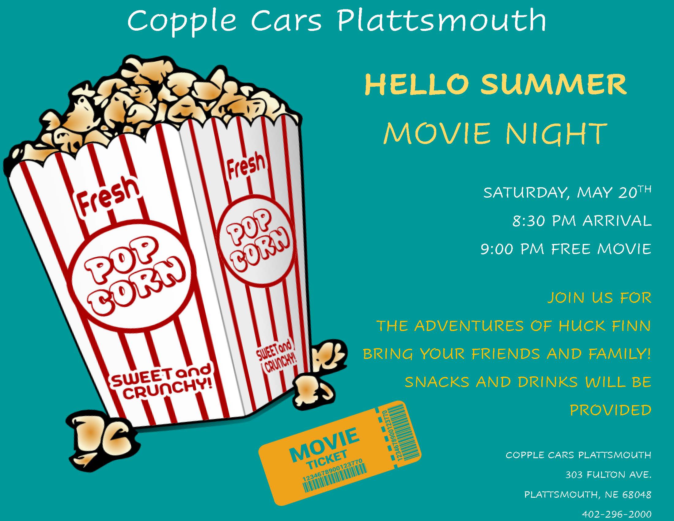 Hello Summer Movie Night at Copple Cars Plattsmouth