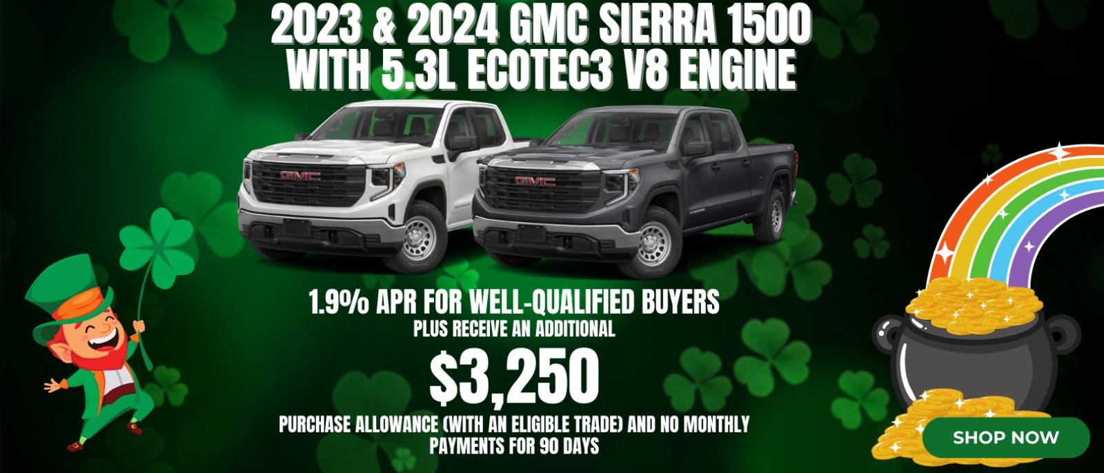 2023 & 2024 GMC Sierra 1500 w/5.3L Ecotec3 V8 Engine $6,000 purchase allowance when you trade eligible vehicle