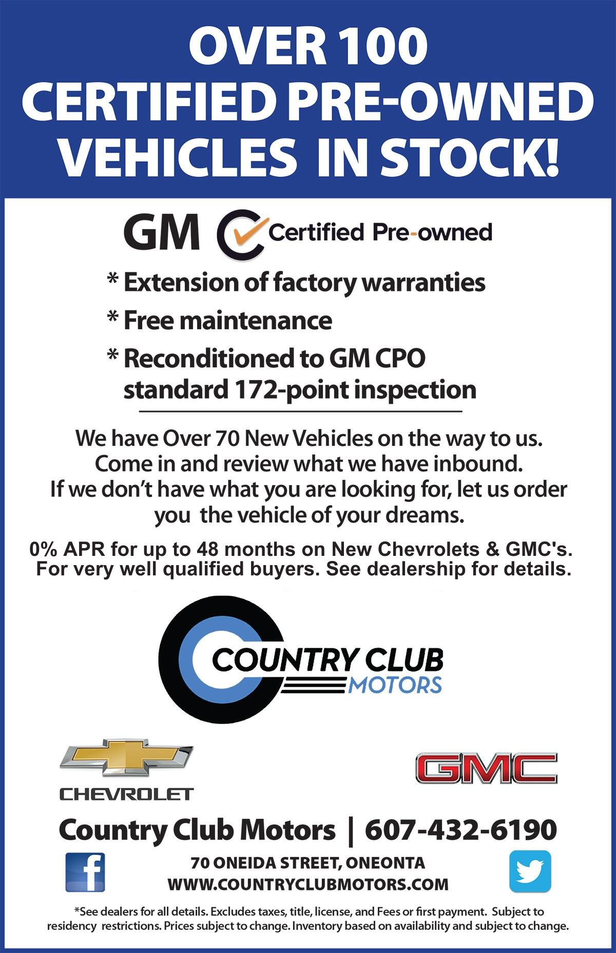 Country Club Motors is a ONEONTA Chevrolet, GMC dealer and a new car ...