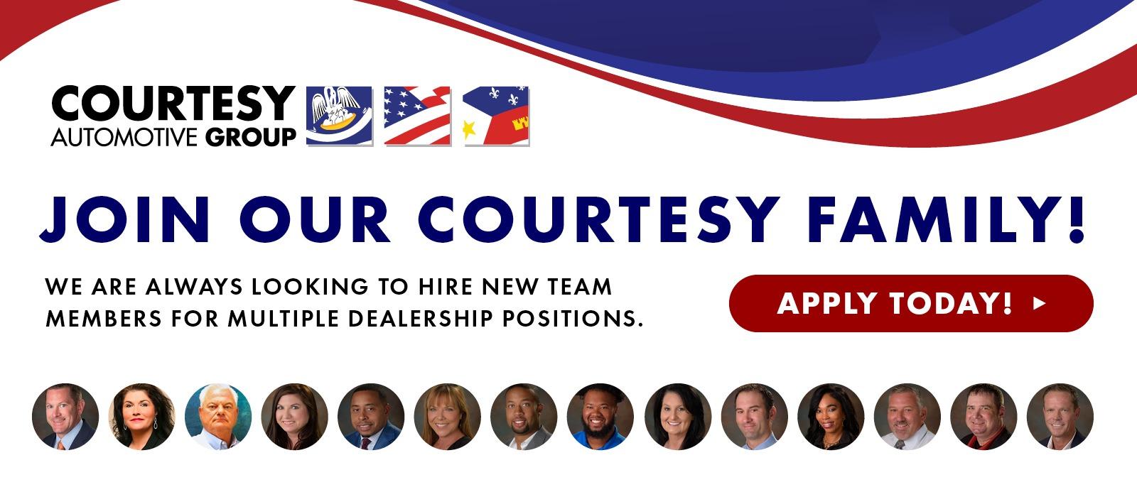 Join Courtesy Chevrolet's Family of team members. Apply today!