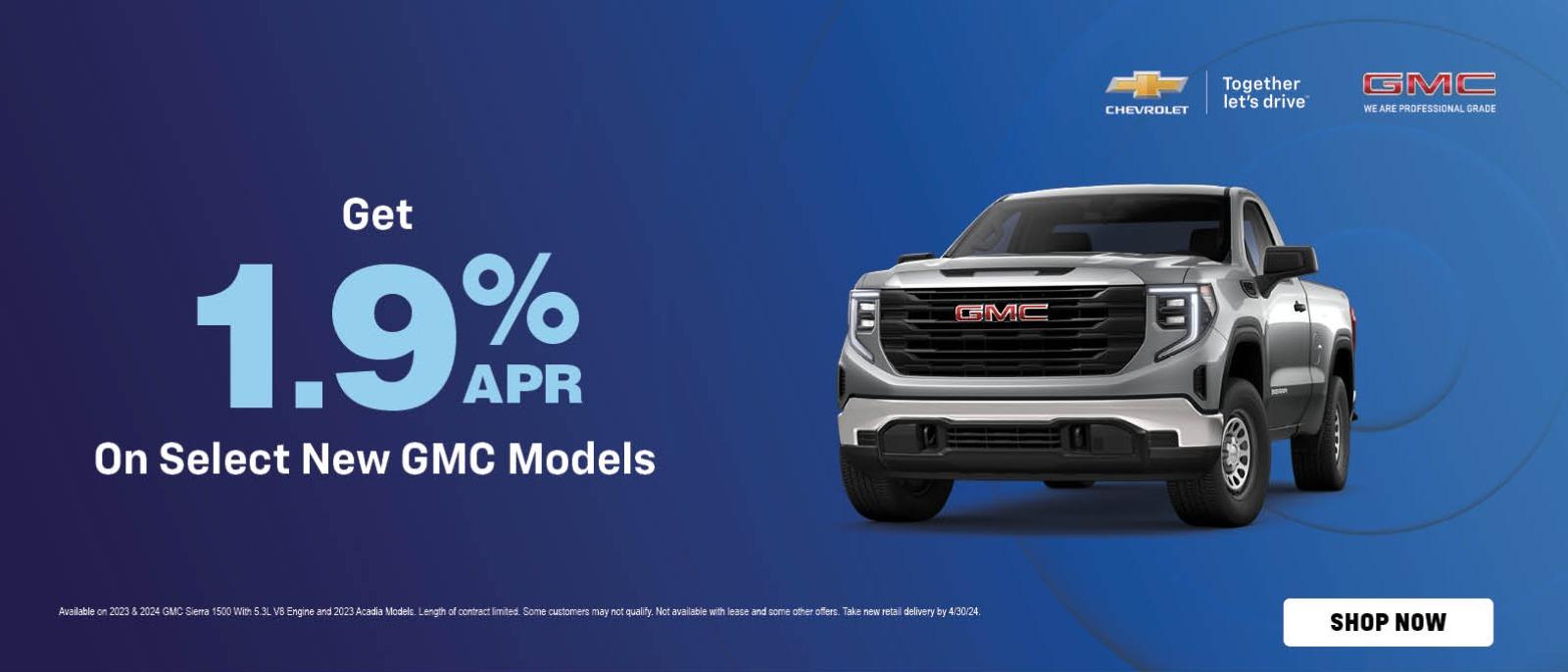 get 1.9% apr on select new gmc models