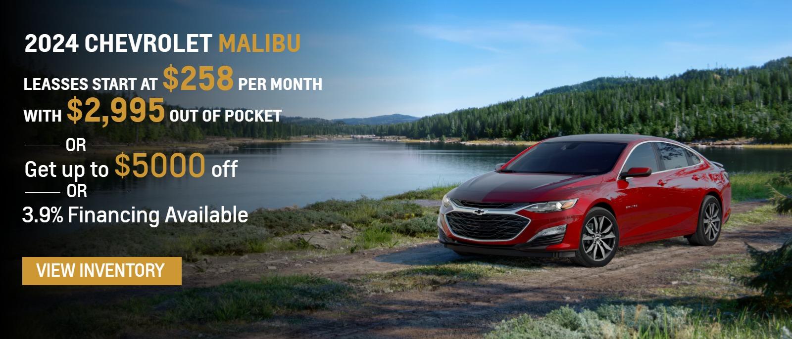 2024 Chevrolet Malibu
Leasses Start at $258 per month with $2995 out of pocket ***
Get up to $5000 off *
3.9% Financing Available**