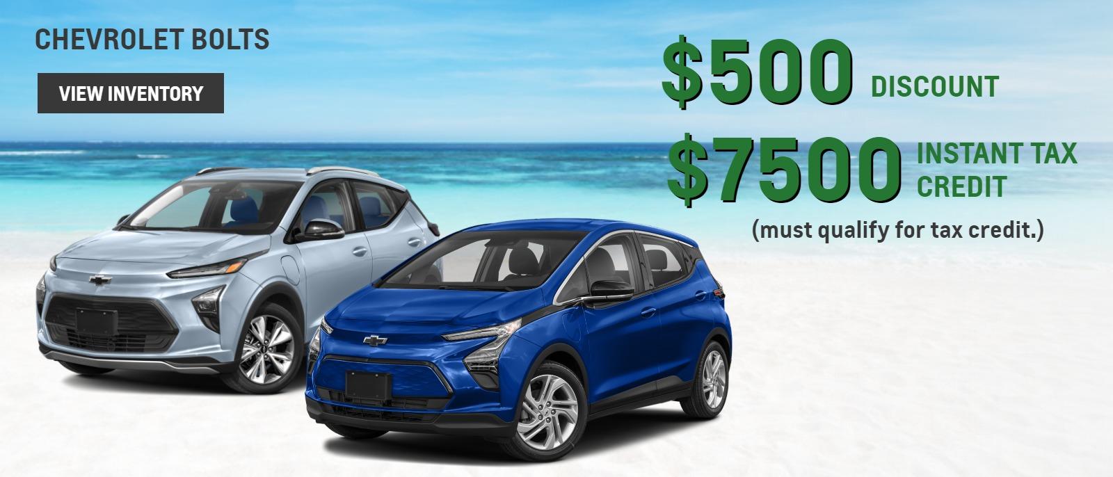 ALL BOLTS $500 DISCOUNT + $7500 INSTANT TAX CREDIT (must qualify for tax credit.)