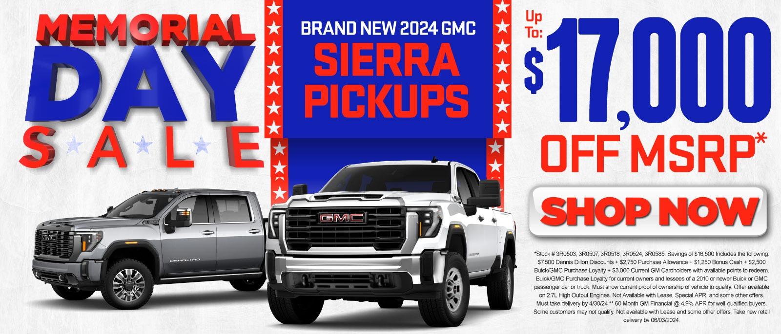 Up to $17,000 off MSRP on 2024 Sierra Pickups