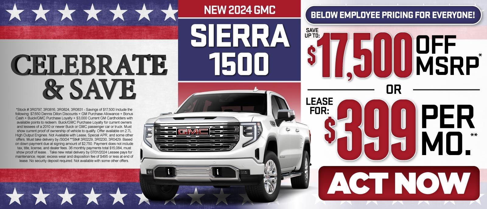 New 2024 GMC Sierra 1500 - Below employee Pricing For Everyone! | Save Up To: $17,500 Off MSRP* Or Lease For: $399 Per Month** — Act Now