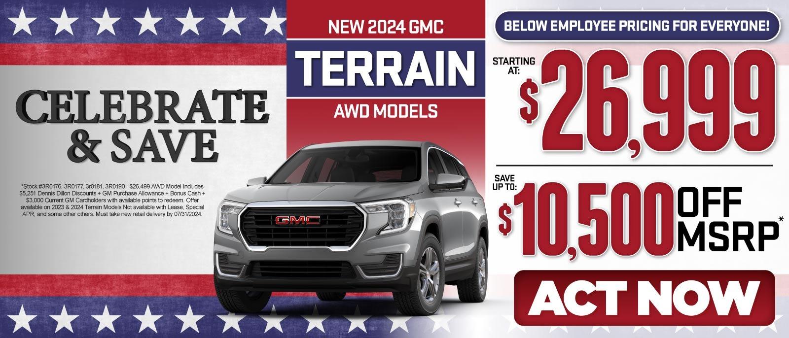 New 2024 GMC Terrain AWD Models - Below Employee Pricing For Everyone! | Starting At: $26,999 | Save Up To: $10,500 Off MSRP* — Act Now
