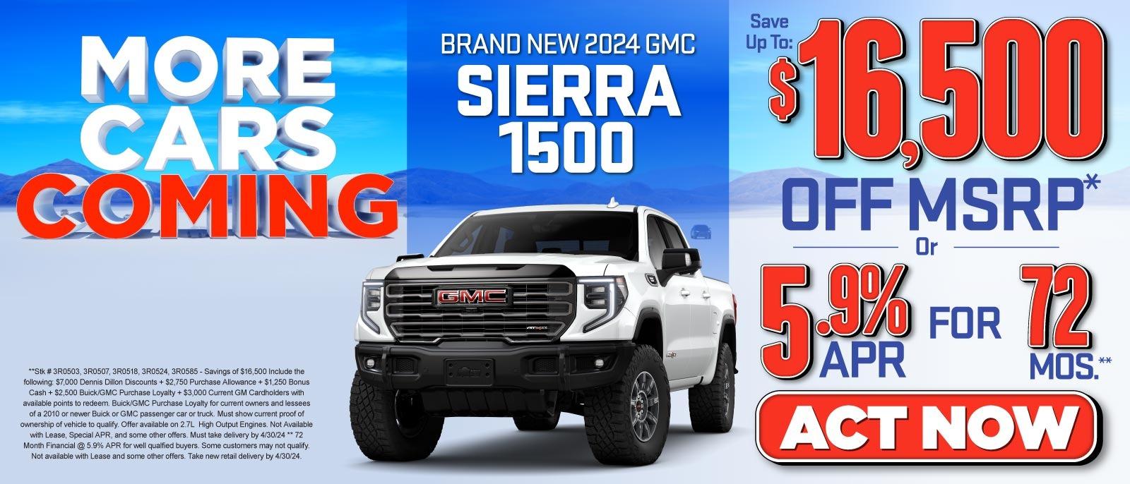 Brand New 2024 GMC Sierra 1500 - Save Up To: $16,500 Off MSRP* Or 5.9% APR For 72 Mos.** —  Act Now
