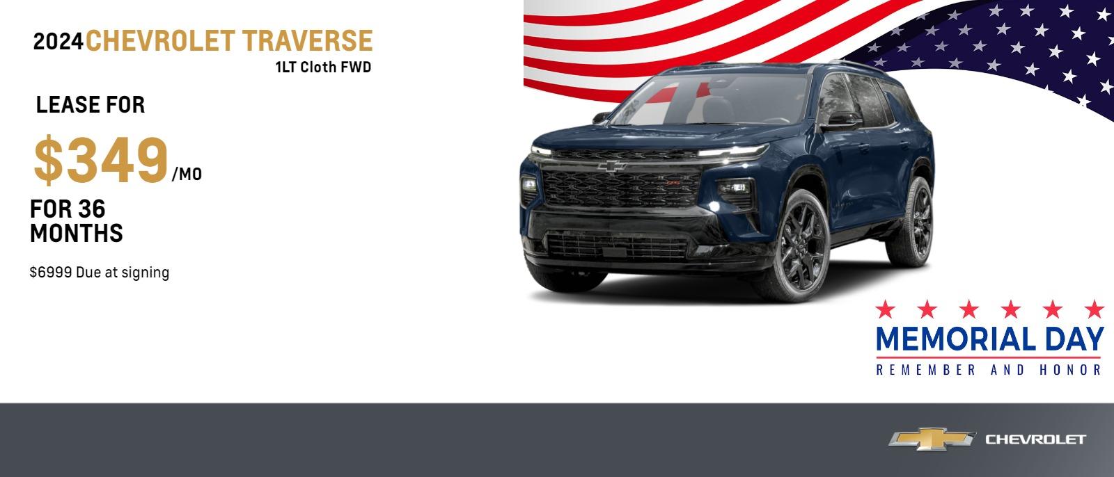2023 Chevrolet Traverse 1LT Cloth FWD
$349 Month Lease | 36 Months | $6999 Due at signing