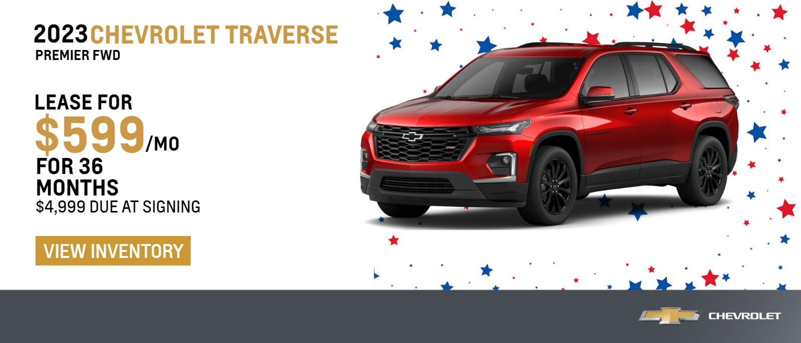 2023 Chevrolet Traverse Premier FWD
$599 Month Lease | 36 Months | $4999 Due at signing