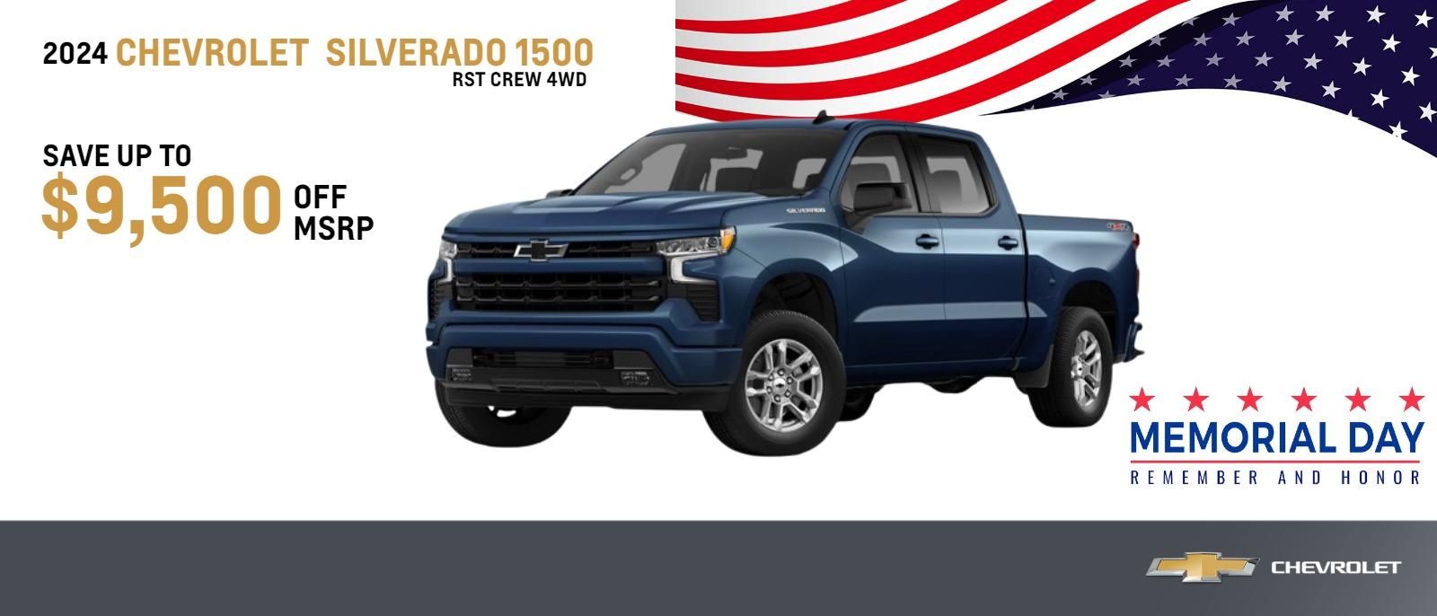 2024 Chevrolet Silverado 1500 RST Crew 4WD
OFFER = Save up to $9,500 OFF MSRP