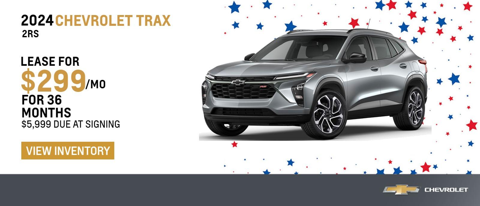 2024 Chevrolet Trax 2RS
$299 Month Lease | 36 Months | $5999 Due at signing