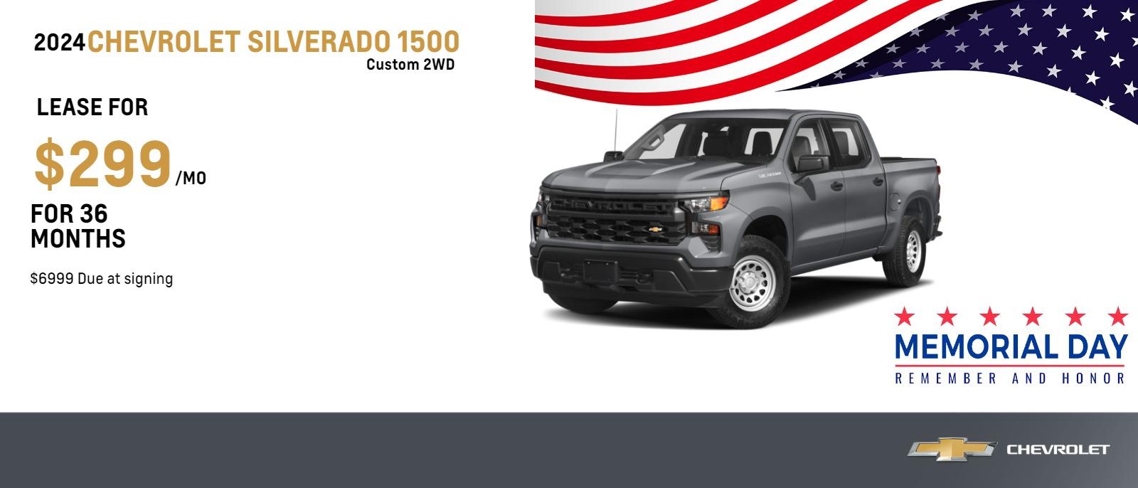 2024 Chevrolet Silverado 1500 Crew Custom 2WD

 	
$299 Month Lease | 36 Months | $6999 Due at signing