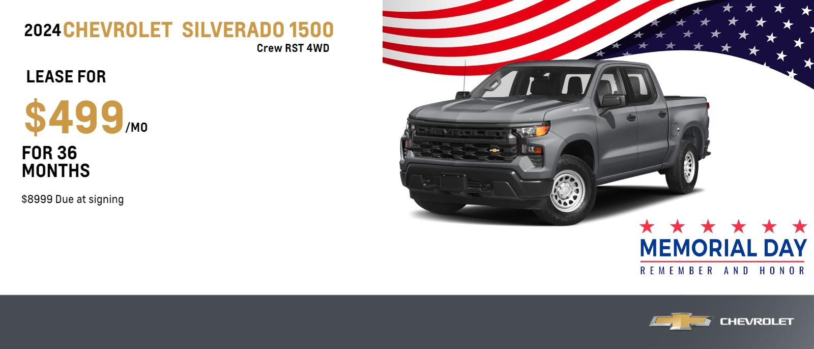 2024 Chevrolet Silverado 1500 Crew RST 4WD

$499 Month Lease | 36 Months | $8999 Due at signing