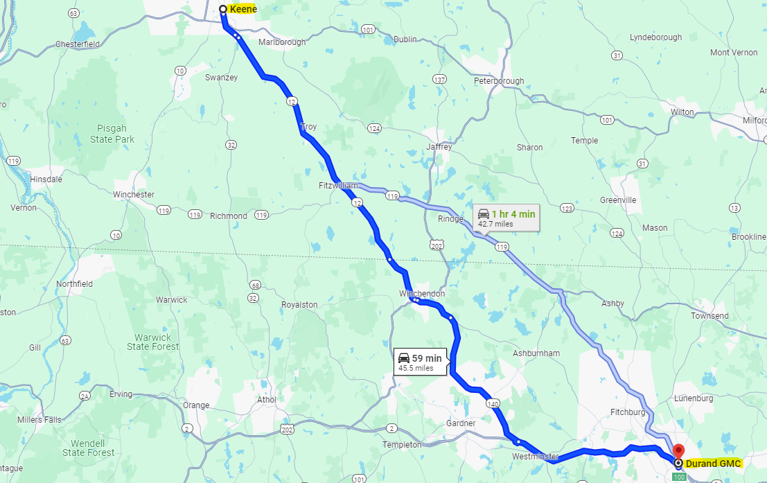 Map - Keene to Durand GMC
