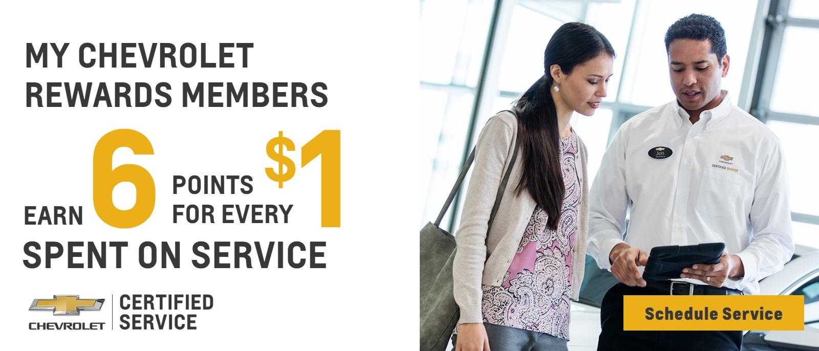 My Chevrolet Rewards Members Earn 6 Points for Every $1 Spent on Service