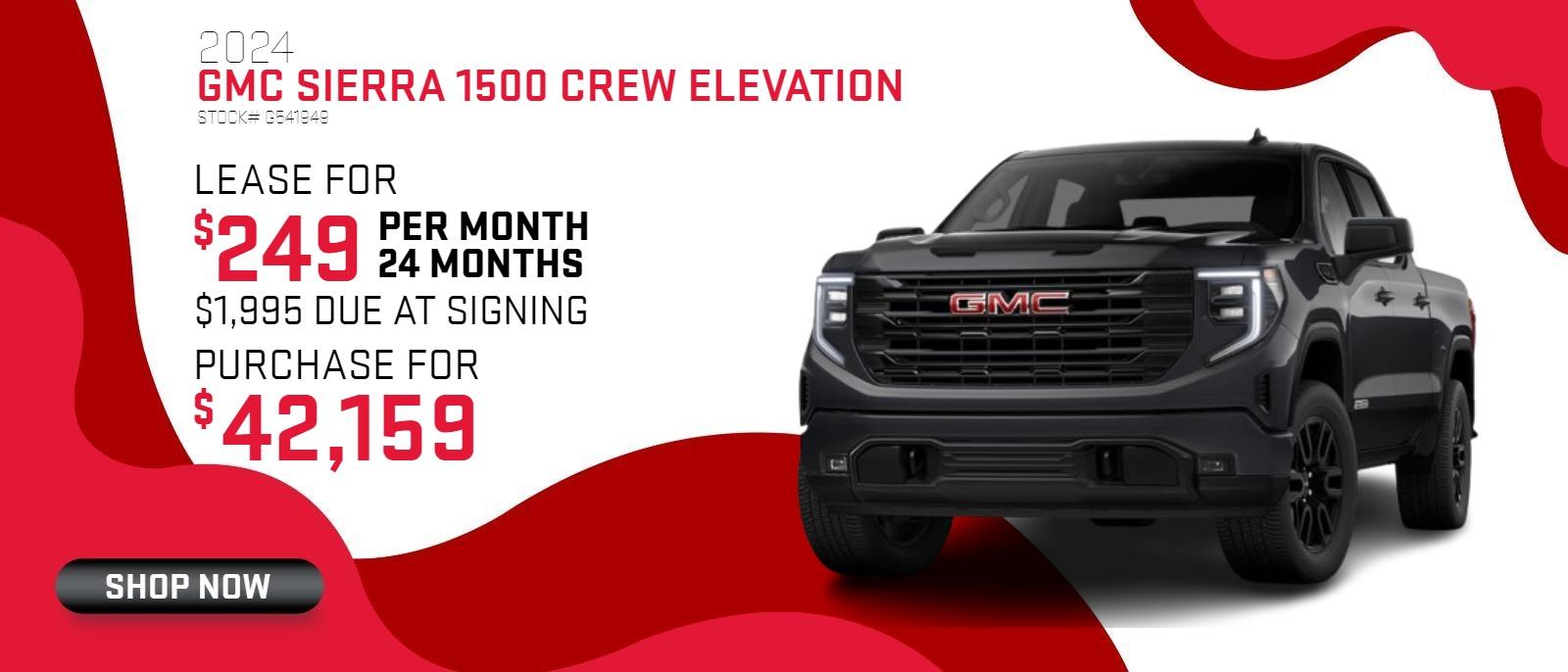 2024 Sierra 1500 Crew Elevation
Stock# G541949
Lease for $249 per month, 24 months, $1995 down
Purchase for $42,159