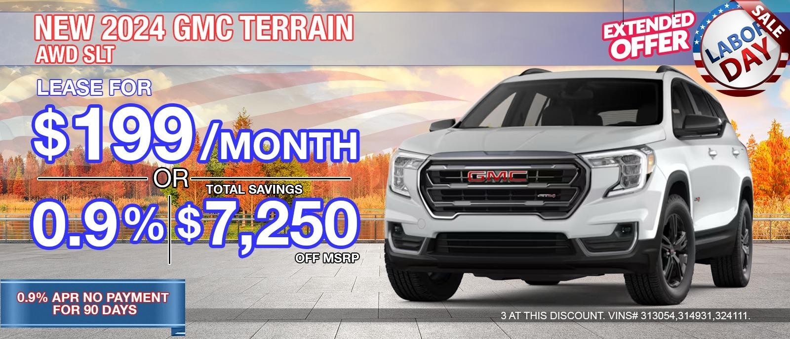 2024 GMC Terrain AWD SLT. Your Total Savings After All Offers $7,250 OFF MSRP.