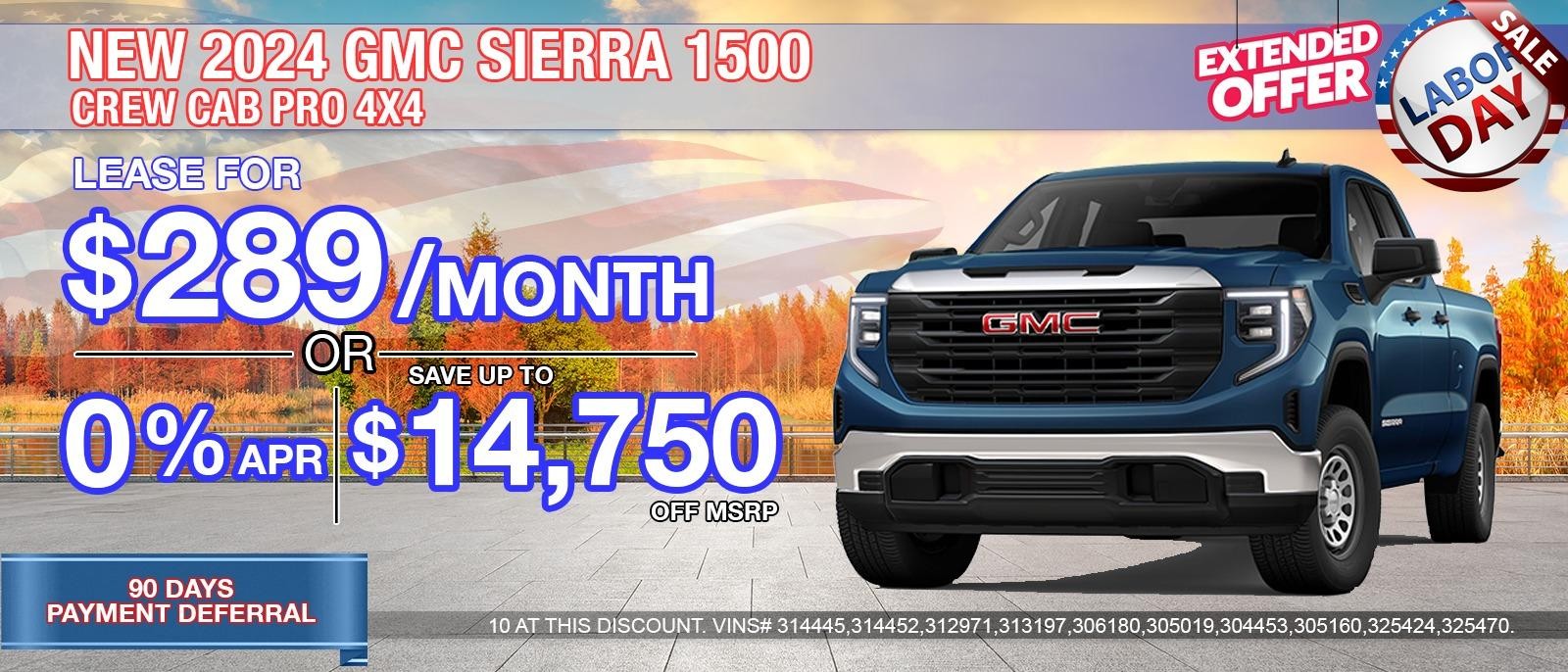 2024 GMC SIERRA 1500 CREW CAB PRO 4X4. Your Net Savings After All Offers Your Net Savings $14,750.