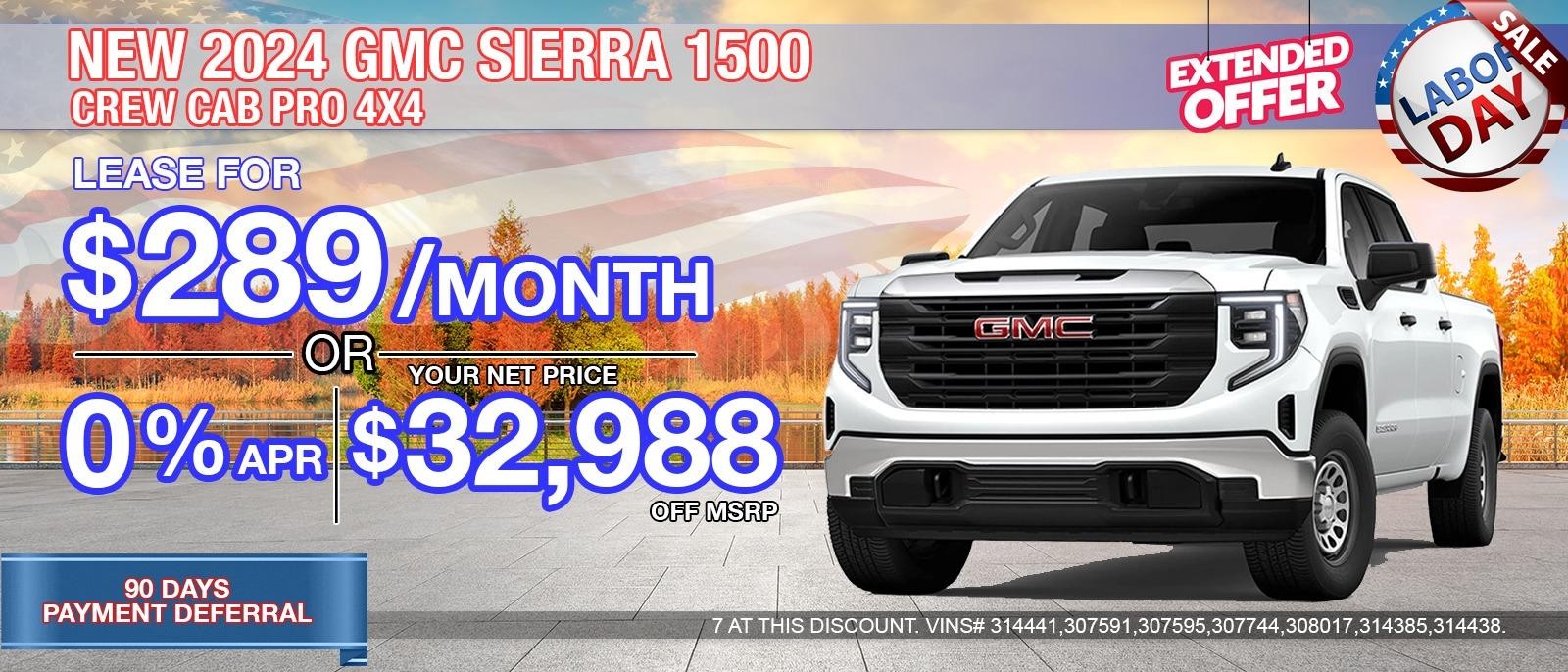 2024 GMC SIERRA 1500 CREW CAB / DBL CAB PRO 4X4. Your Net Savings After All Offers Your Net Price $32,988.