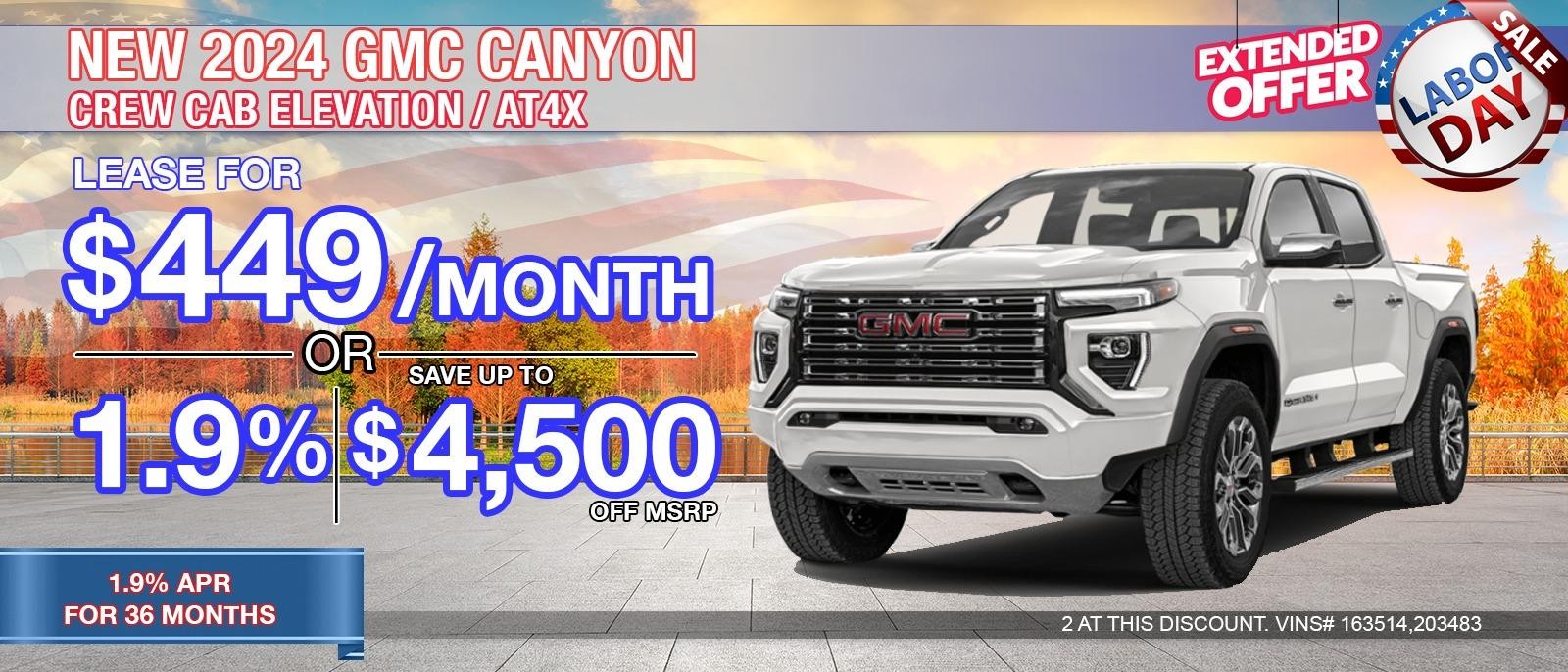 2024 GMC CANYON CREW CAB ELEVATION / AT4X.  SAVE UP TO $4,500 OFF MSRP.