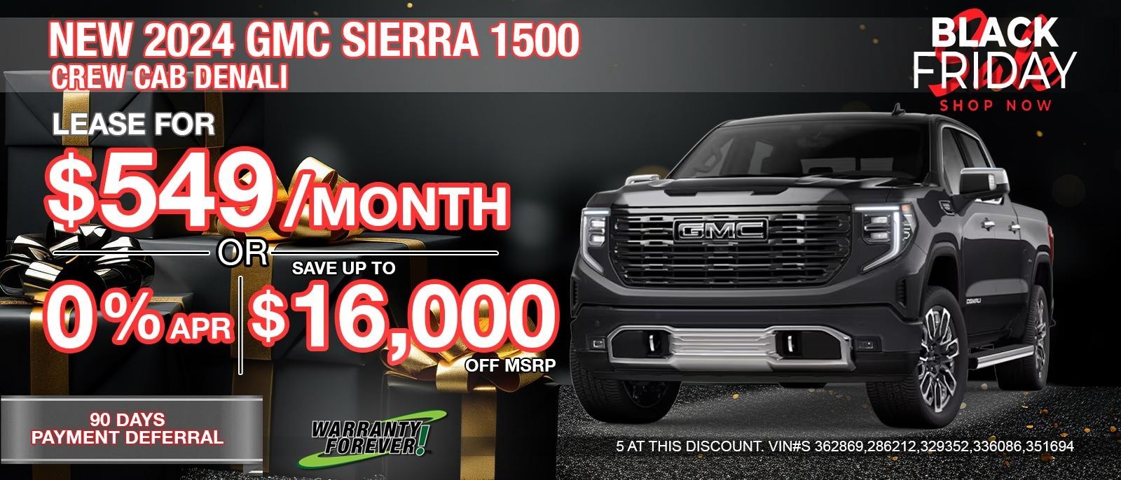 2024 SIERRA 1500 CREW CAB DENALI.  SAVE UP TO $16,000 OFF MSRP.