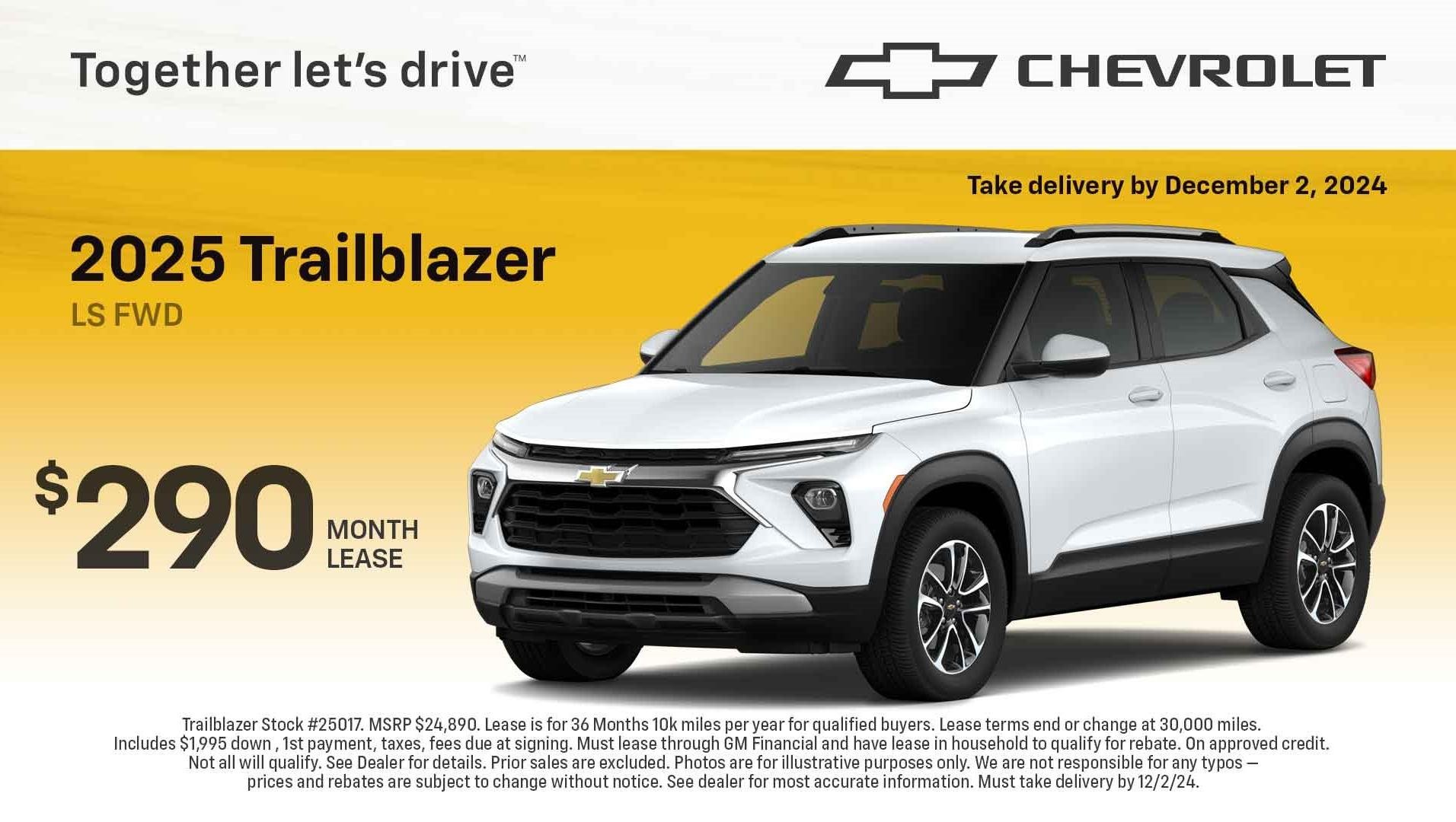 2025 Chevy Trailblazer FWD LS as low as $290/month lease