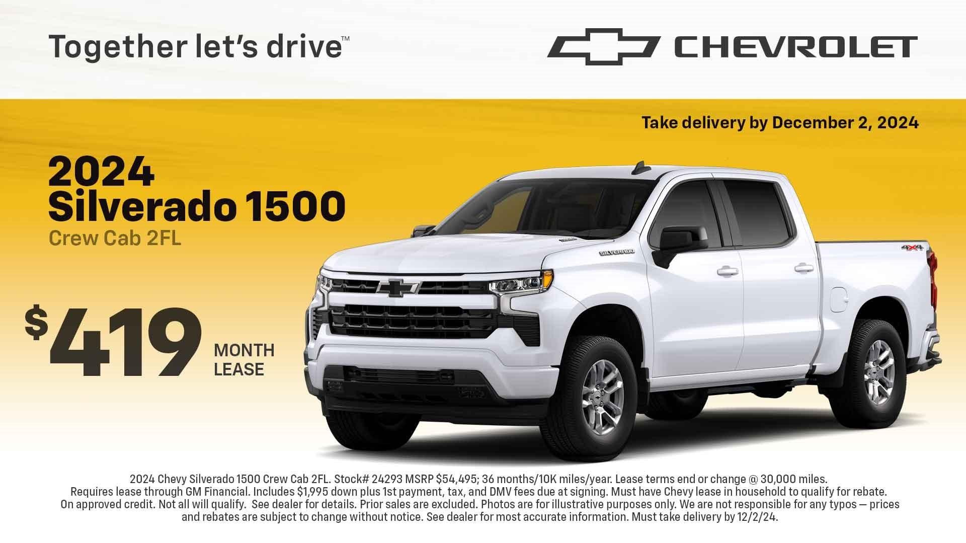 2024 Chevy Silverado Crew Cab 1500 2FL as low as $419/month lease