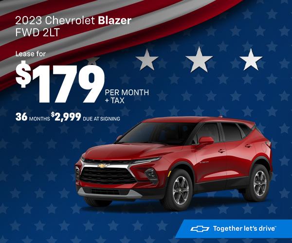 2023 Chevrolet Blazer FWD 2LT Lease for $179 36 MONTHS $2,999 DUE AT SIGNING PER MONTH + TAX