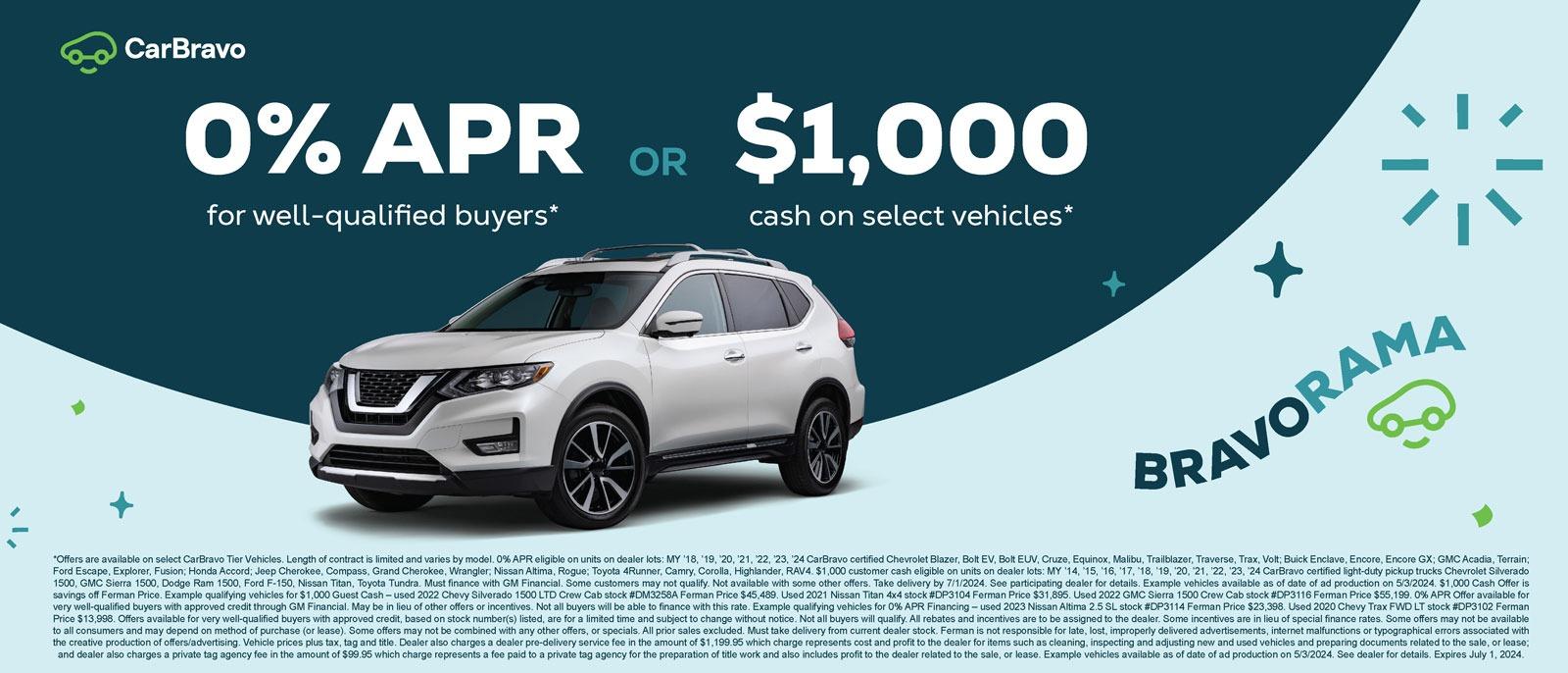 0% APR or $1,000 cash on select vehicles | Carbravo Savings at Ferman on North Dale Mabry