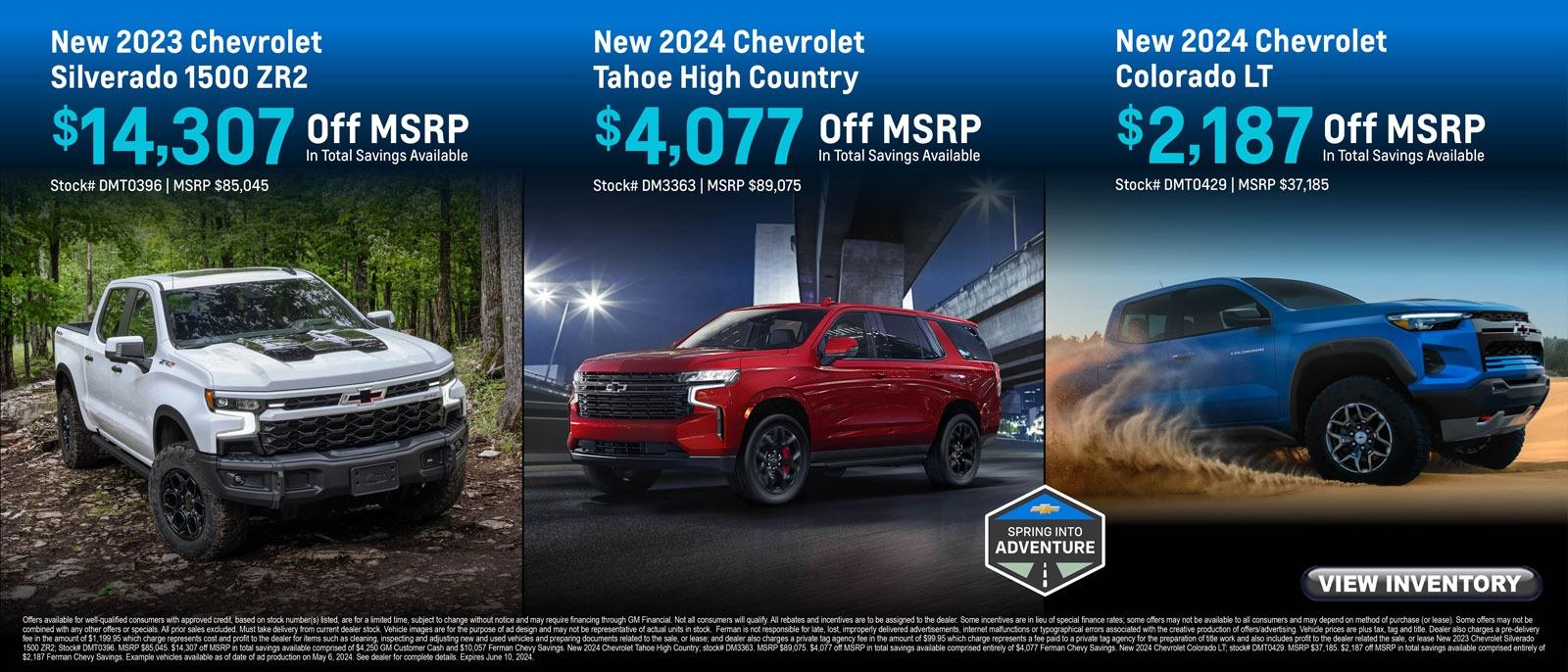 May Savings on New Chevrolet Tahoe, Silverad0 1500 and Colorado