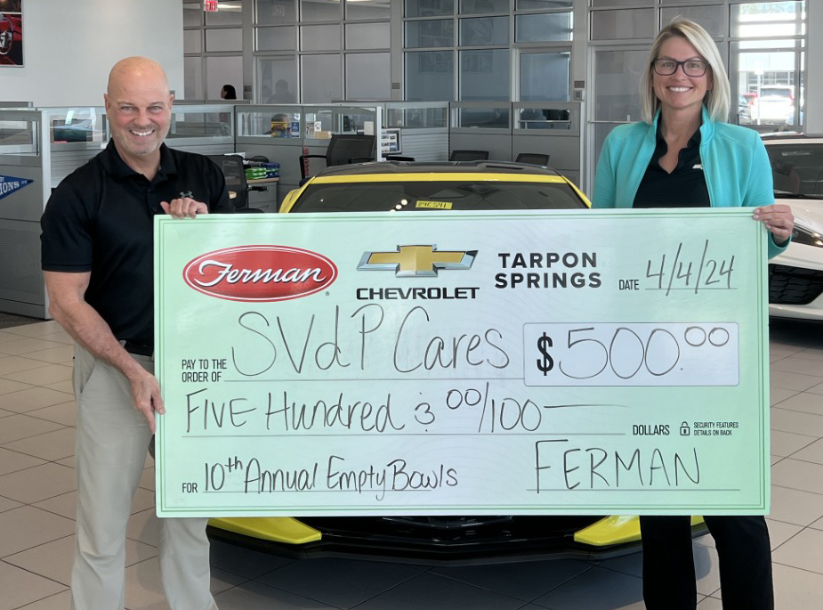 Ferman Chevrolet of Tarpon Springs sponsor check for St. Vincent de Paul CARES - 10th Annual Empty Bowls (2024)