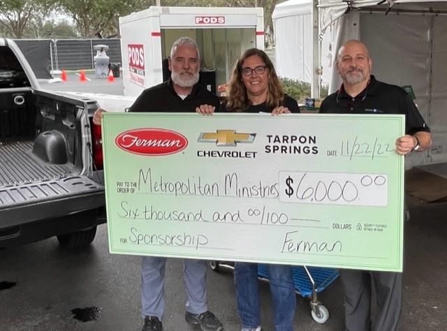 Ferman Chevrolet of Tarpon Springs donating to Metropolitan Ministries