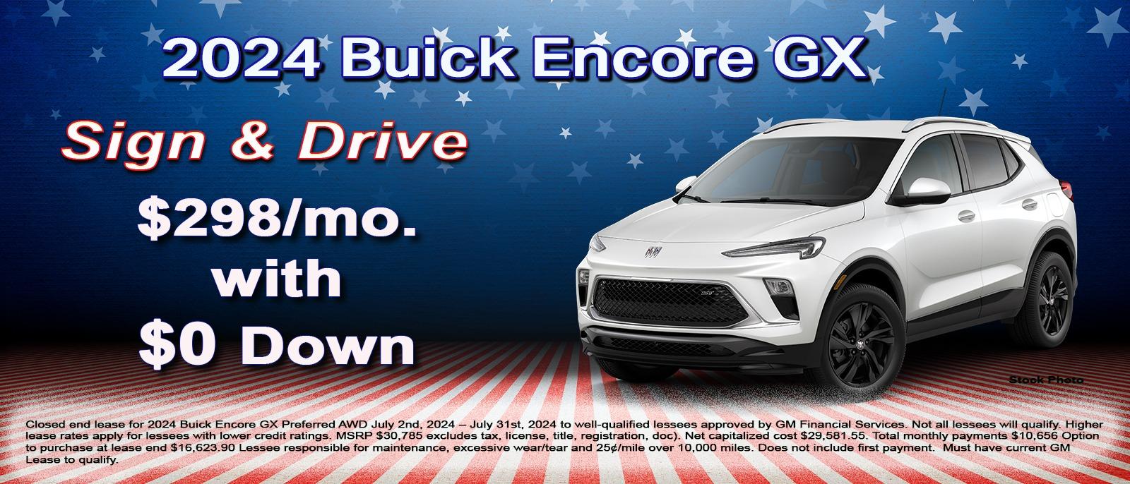 Sign and Drive lease on your new Buick Encore GX for $298 per month